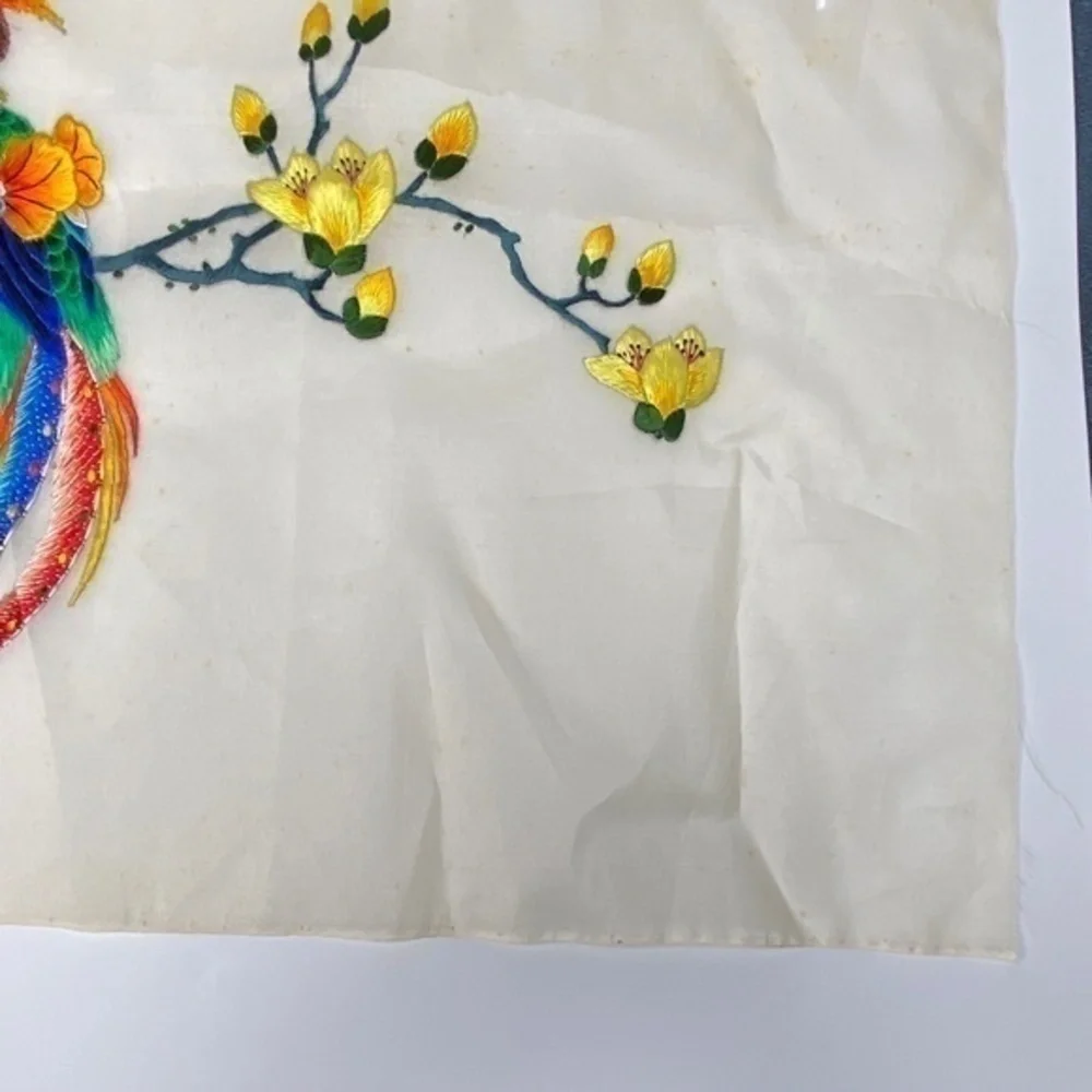Vintage Japanese Silk Hand Embroidered Embroidery Birds and Flowers Needlepoint